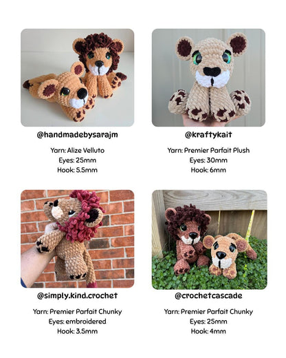 SnuggleBeansCrochet Libby & Lester the Lion Crochet Pattern Low-Sew Amigurumi PDF