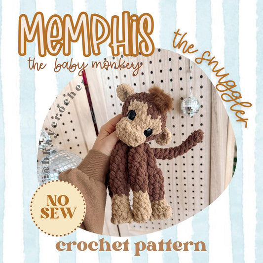 BkayCrochetCo No Sew Memphis the Monkey SNUGGLER Amigurumi Crochet Pattern PDF