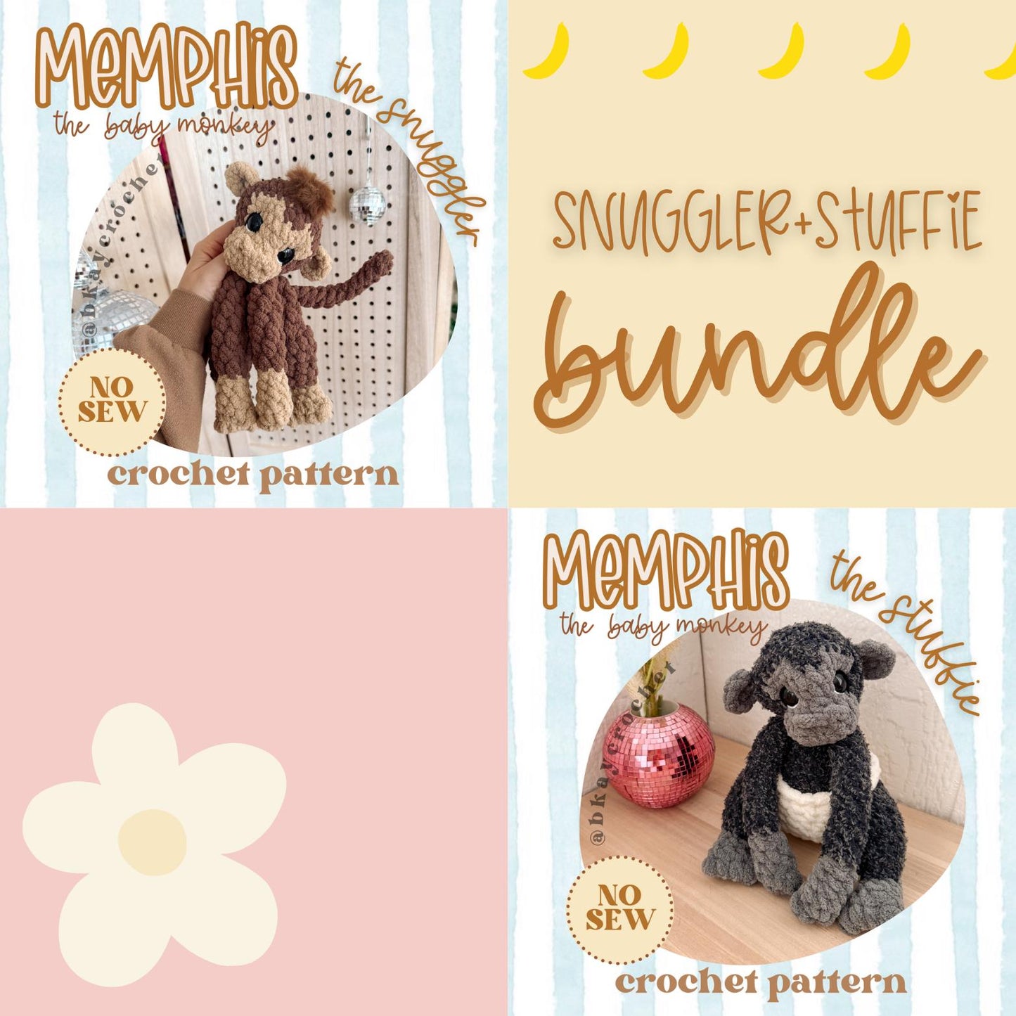 Memphis the Monkey Snuggler and Stuffie Crochet Pattern Bundle PDF