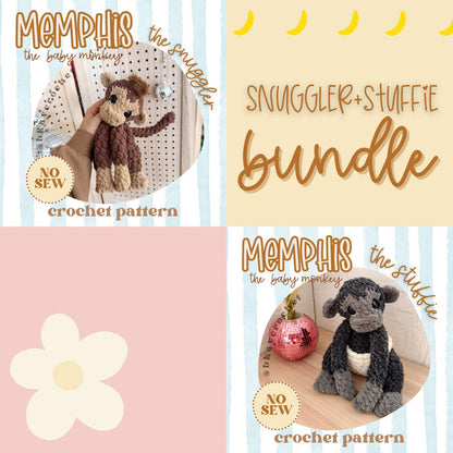 Memphis the Monkey Snuggler and Stuffie Crochet Pattern Bundle PDF