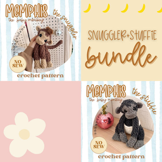 Memphis the Monkey Snuggler and Stuffie Crochet Pattern Bundle PDF
