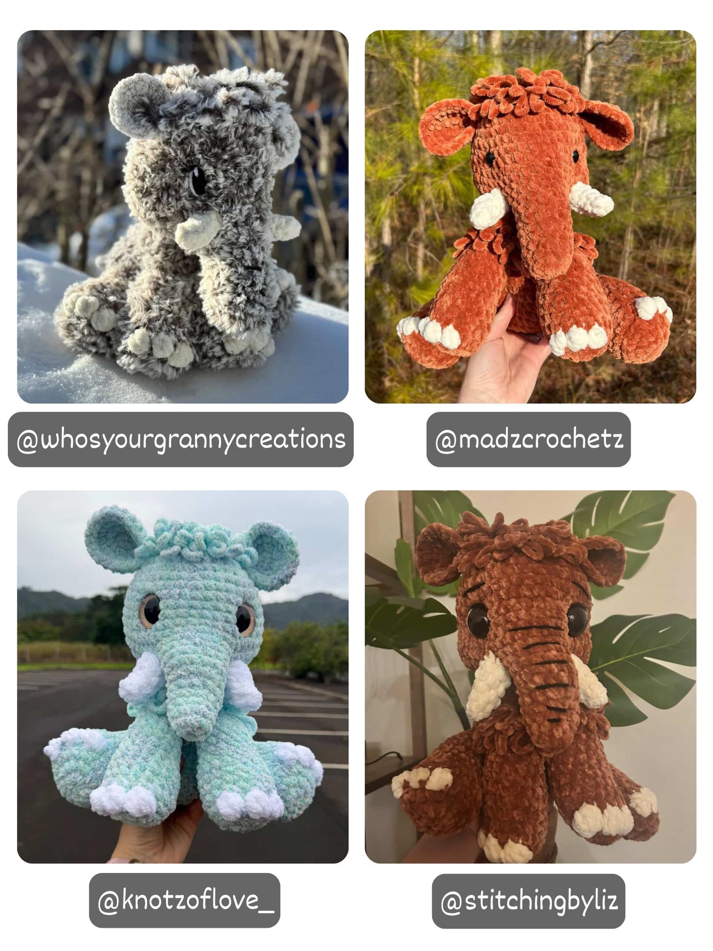 Crochet Sitting Woolly Mammoth Pattern Amigurumi Stuffed Animal Tutorial PDF