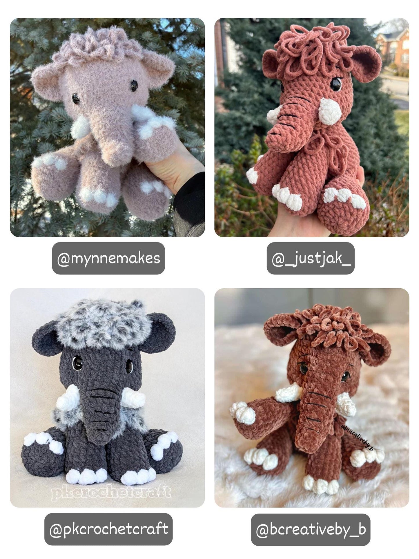 Crochet Sitting Woolly Mammoth Pattern Amigurumi Stuffed Animal Tutorial PDF