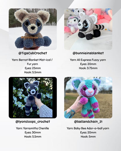 SnuggleBeansCrochet Raisin the Raccoon Intermediate Crochet Pattern