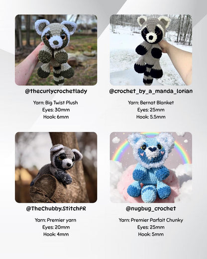SnuggleBeansCrochet Raisin the Raccoon Intermediate Crochet Pattern