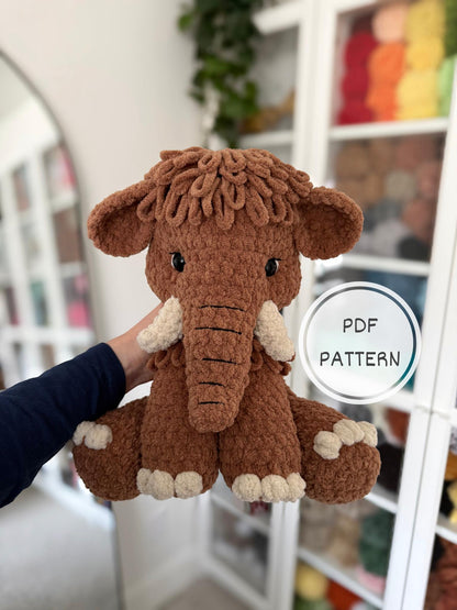 Crochet Sitting Woolly Mammoth Pattern Amigurumi Stuffed Animal Tutorial PDF