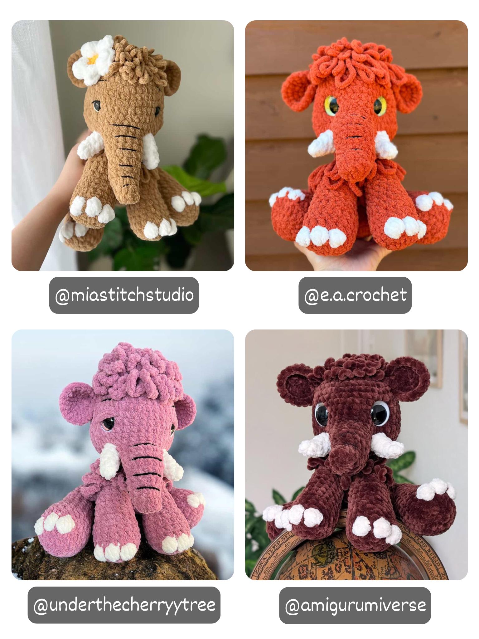 Crochet Sitting Woolly Mammoth Pattern Amigurumi Stuffed Animal Tutorial PDF