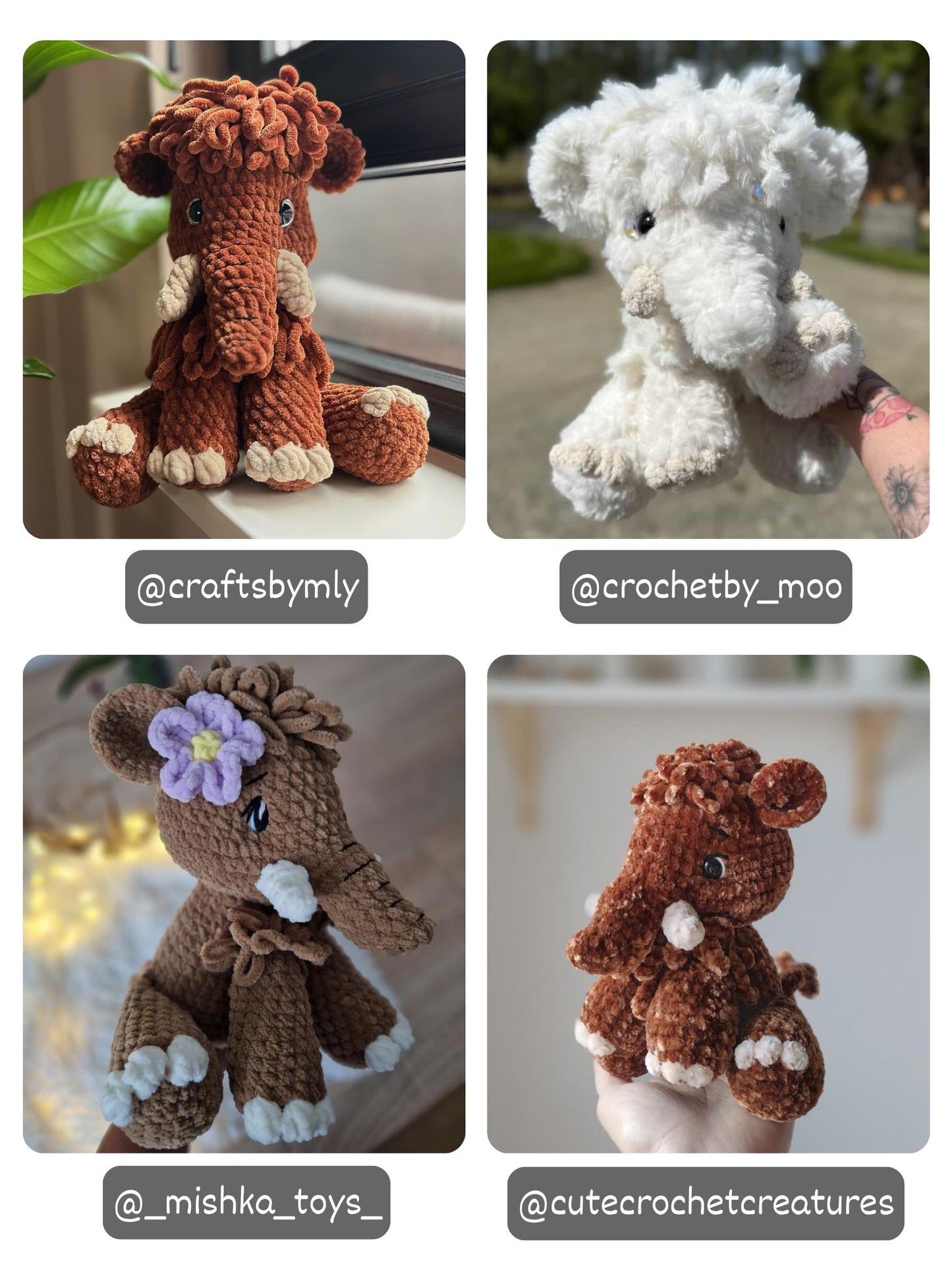Crochet Sitting Woolly Mammoth Pattern Amigurumi Stuffed Animal Tutorial PDF