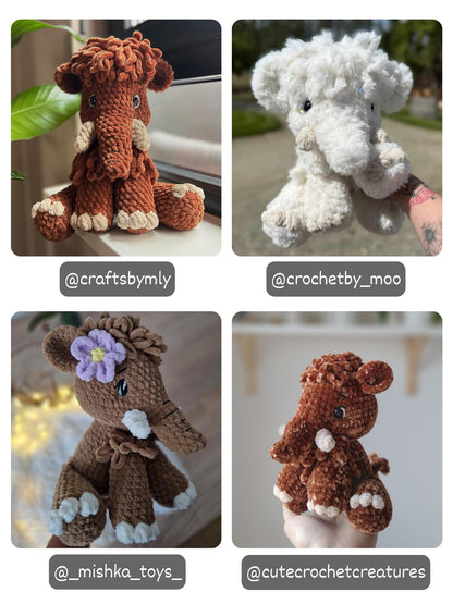 Crochet Sitting Woolly Mammoth Pattern Amigurumi Stuffed Animal Tutorial PDF