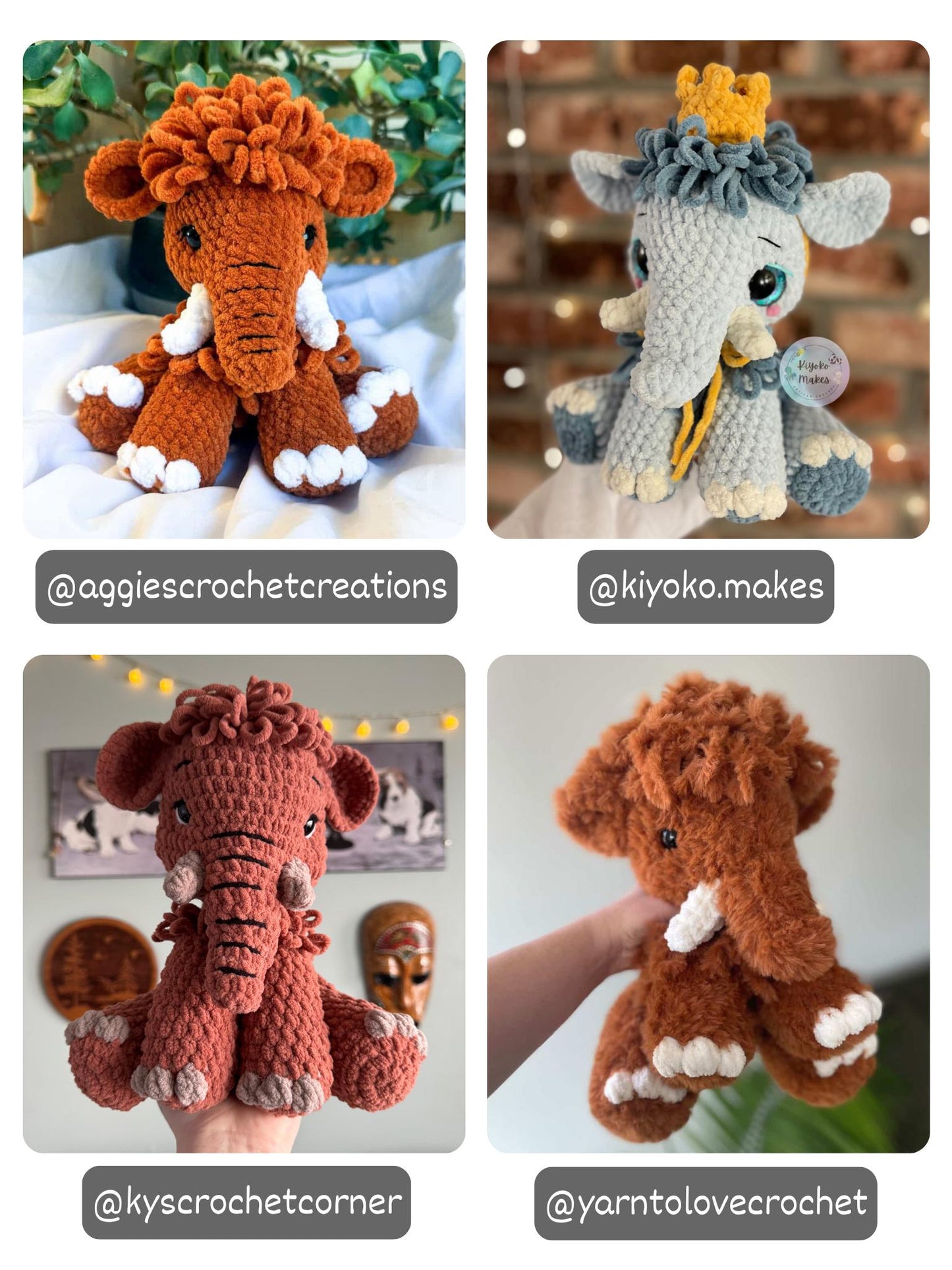 Crochet Sitting Woolly Mammoth Pattern Amigurumi Stuffed Animal Tutorial PDF