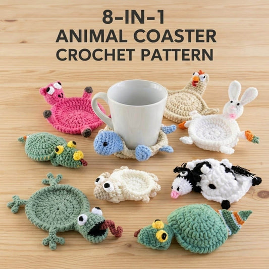 Hooktasyy 8-in-1 Farm Animal Crochet Coaster Pattern Bundle PDF