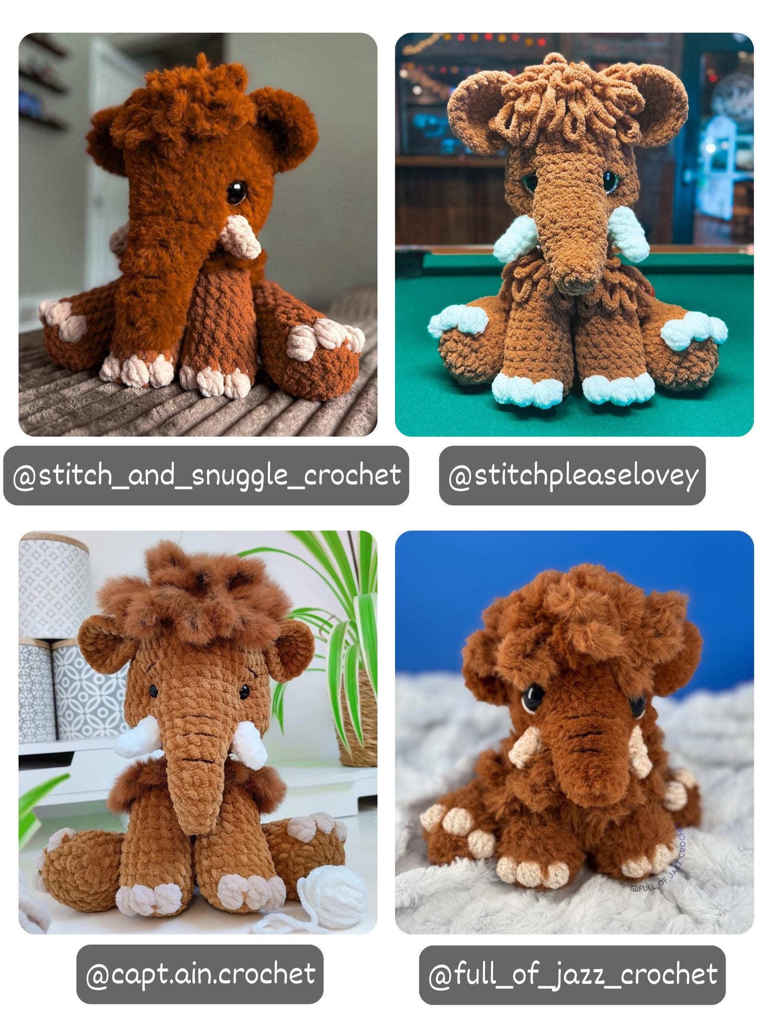 Crochet Sitting Woolly Mammoth Pattern Amigurumi Stuffed Animal Tutorial PDF
