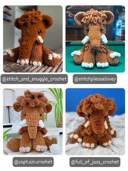 Crochet Sitting Woolly Mammoth Pattern Amigurumi Stuffed Animal Tutorial PDF