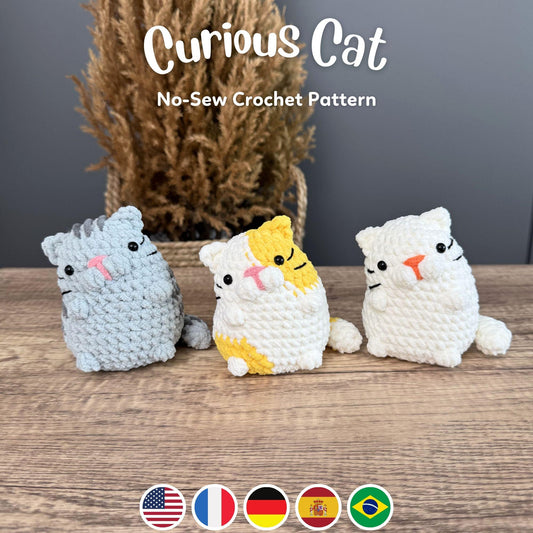 Bedabee 3-in-1 No-Sew Curious Cat Crochet Pattern Bundle Beginner Amigurumi