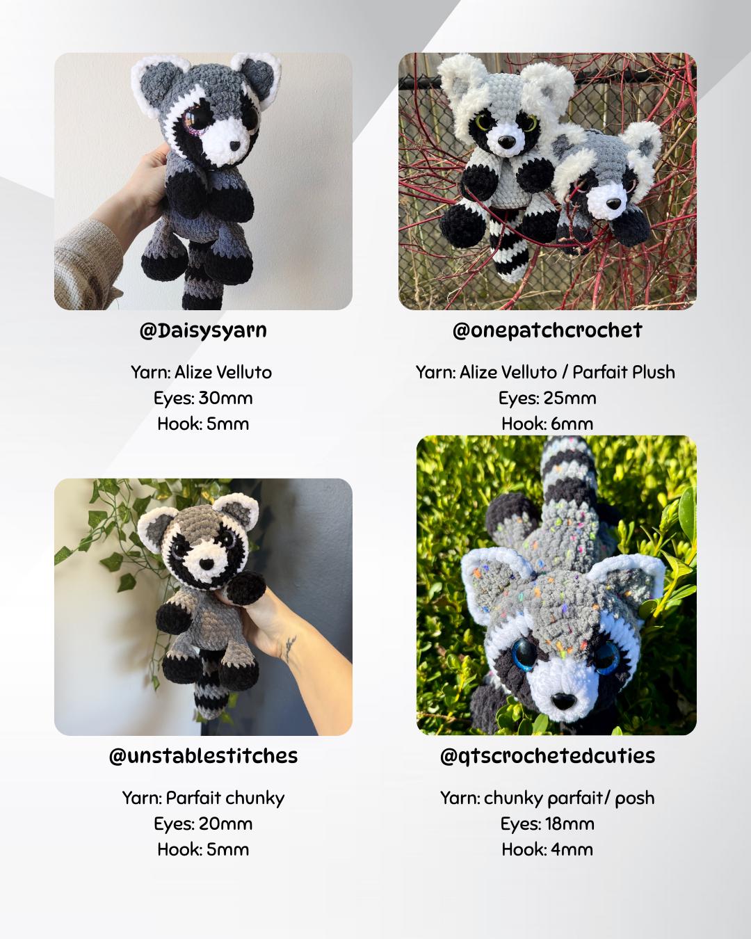 SnuggleBeansCrochet Raisin the Raccoon Intermediate Crochet Pattern
