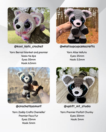 SnuggleBeansCrochet Raisin the Raccoon Intermediate Crochet Pattern