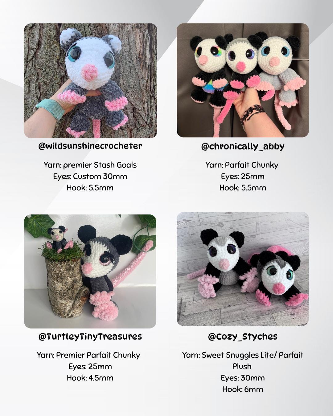 SnuggleBeansCrochet Pepper the Possum Crochet Pattern Sploot Series PDF