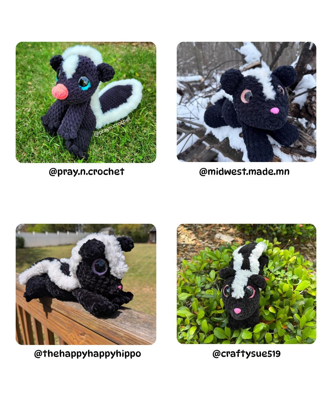 SnuggleBeansCrochet Skiddles the Skunk Crochet Pattern Intermediate PDF