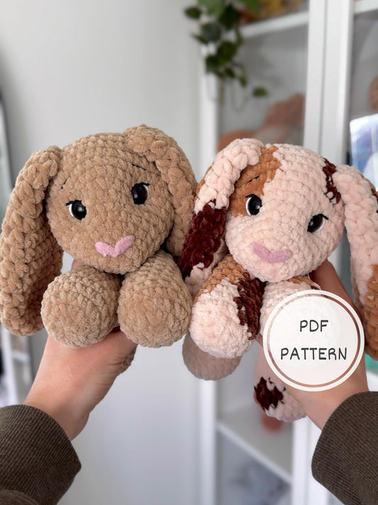 Crochet Floppy Bunny Pattern Low Sew Rabbit Amigurumi Tutorial PDF