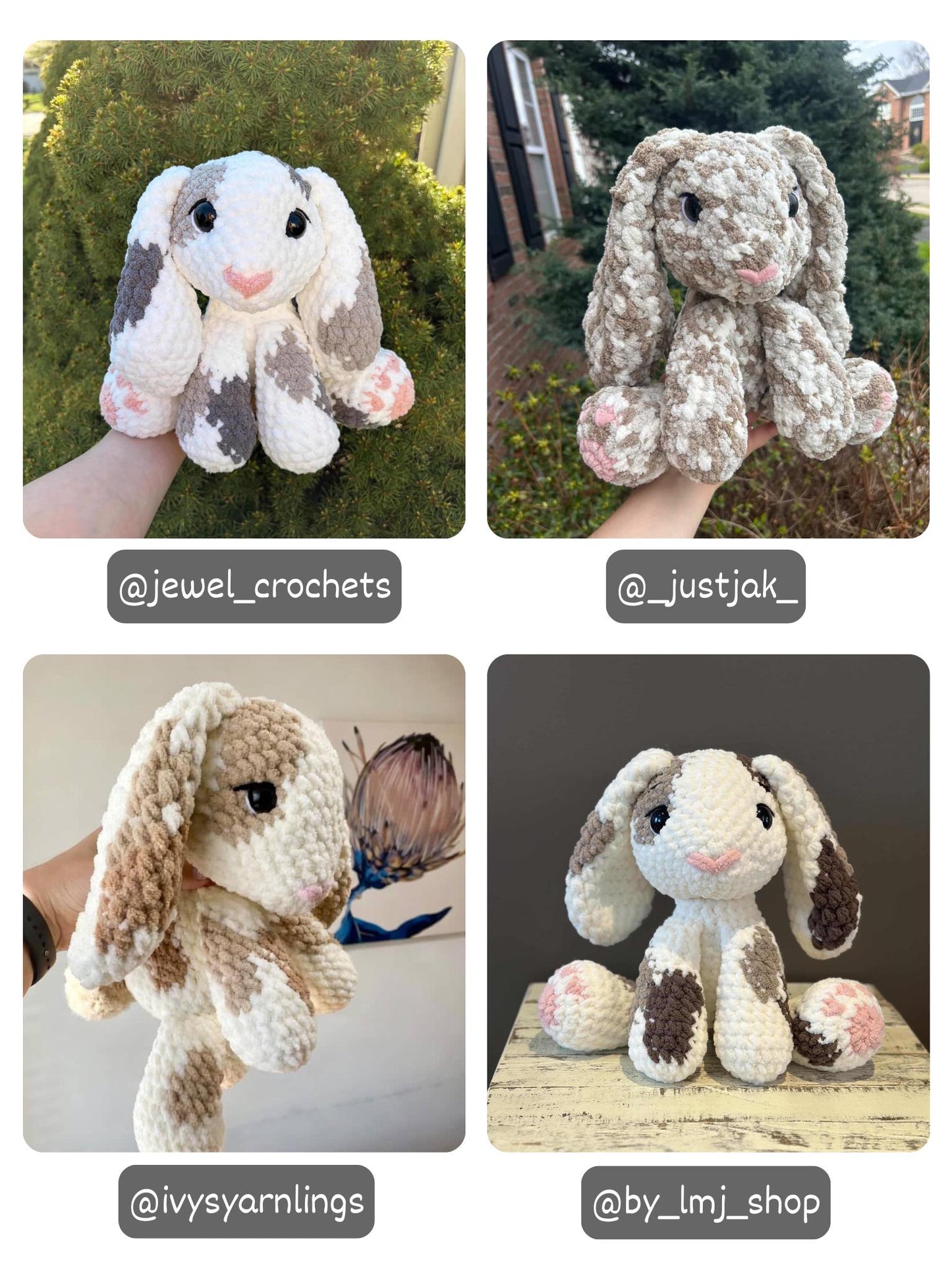 Crochet Floppy Bunny Pattern Low Sew Rabbit Amigurumi Tutorial PDF
