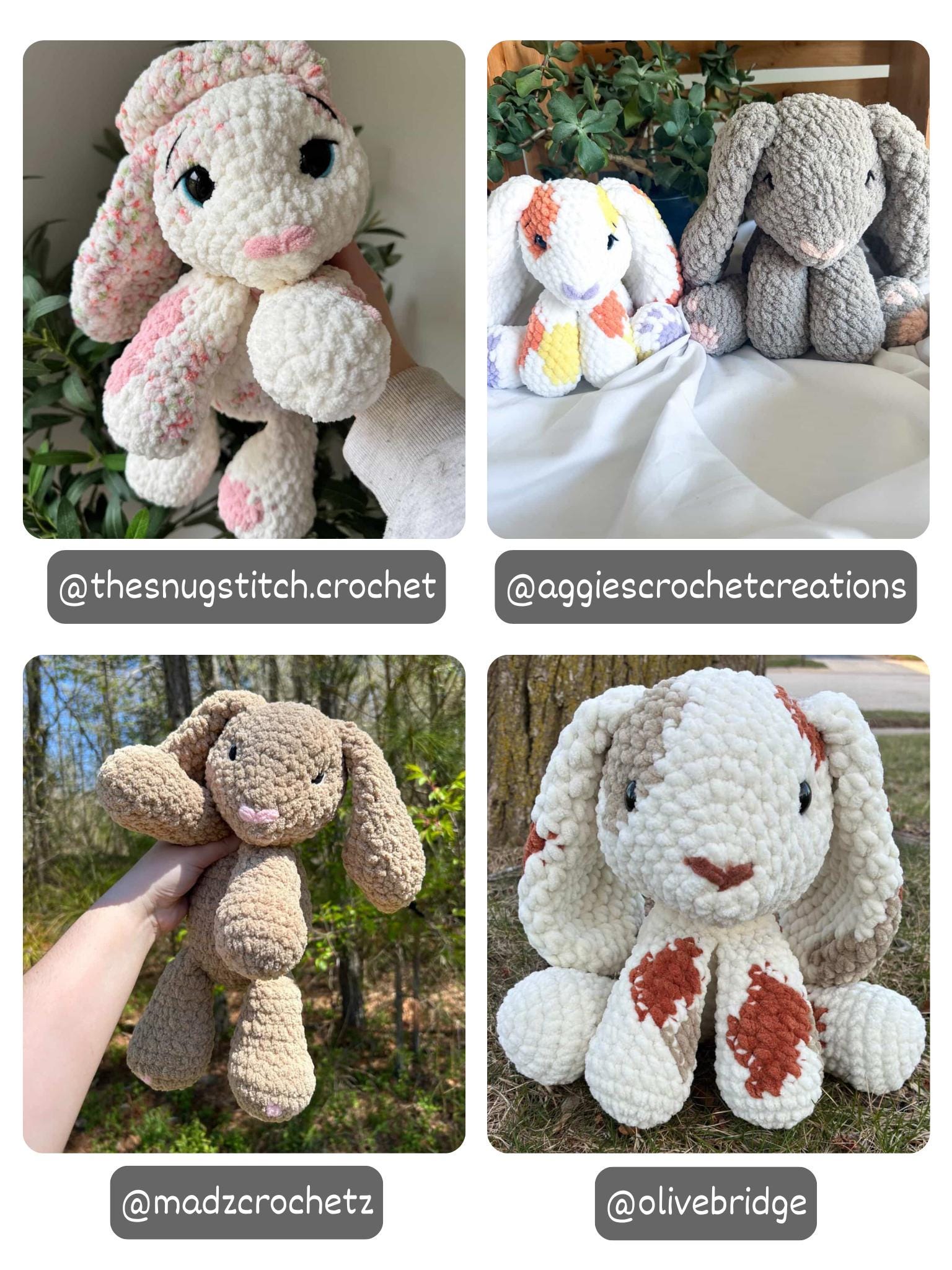 Crochet Floppy Bunny Pattern Low Sew Rabbit Amigurumi Tutorial PDF