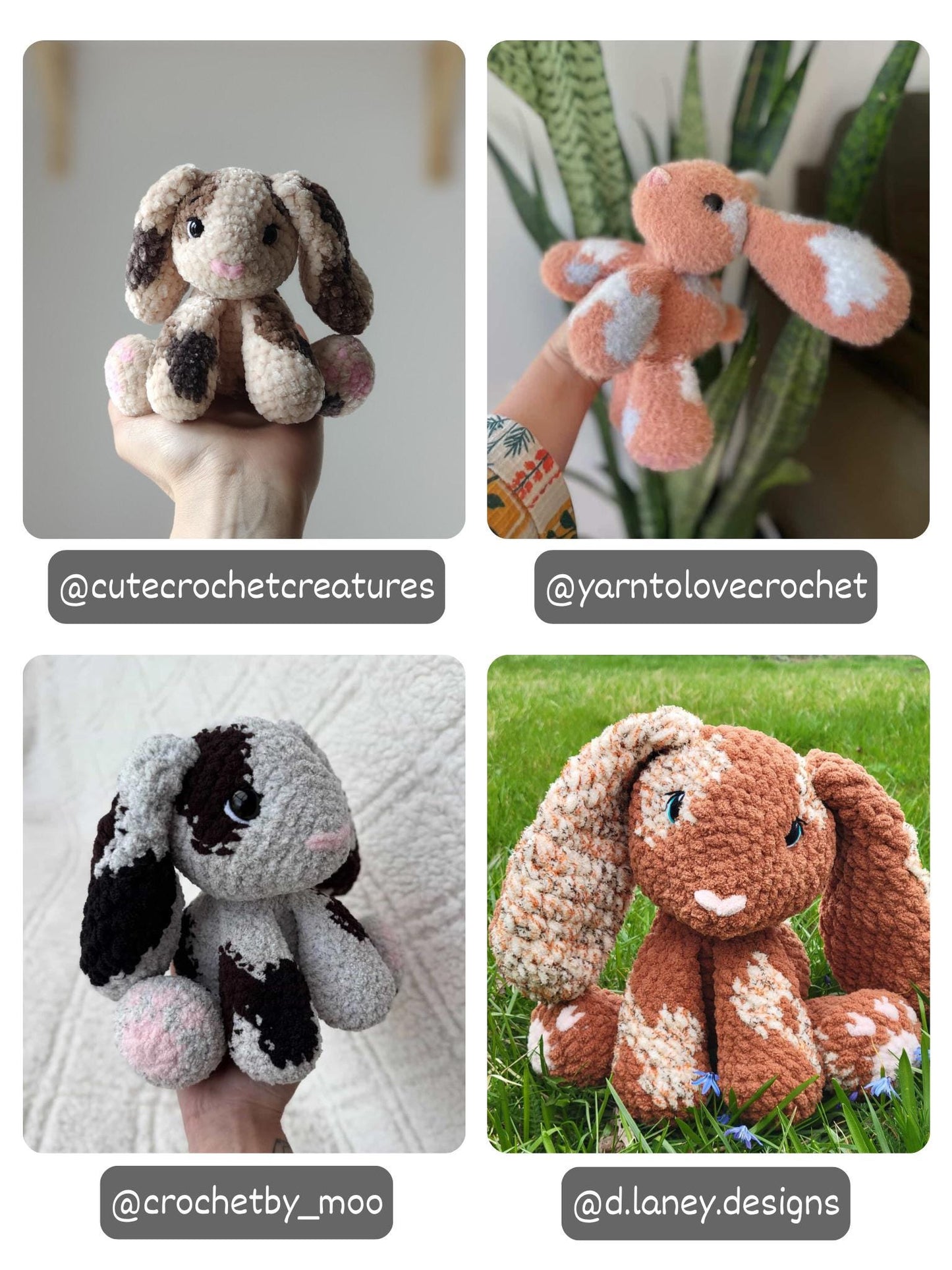 Crochet Floppy Bunny Pattern Low Sew Rabbit Amigurumi Tutorial PDF