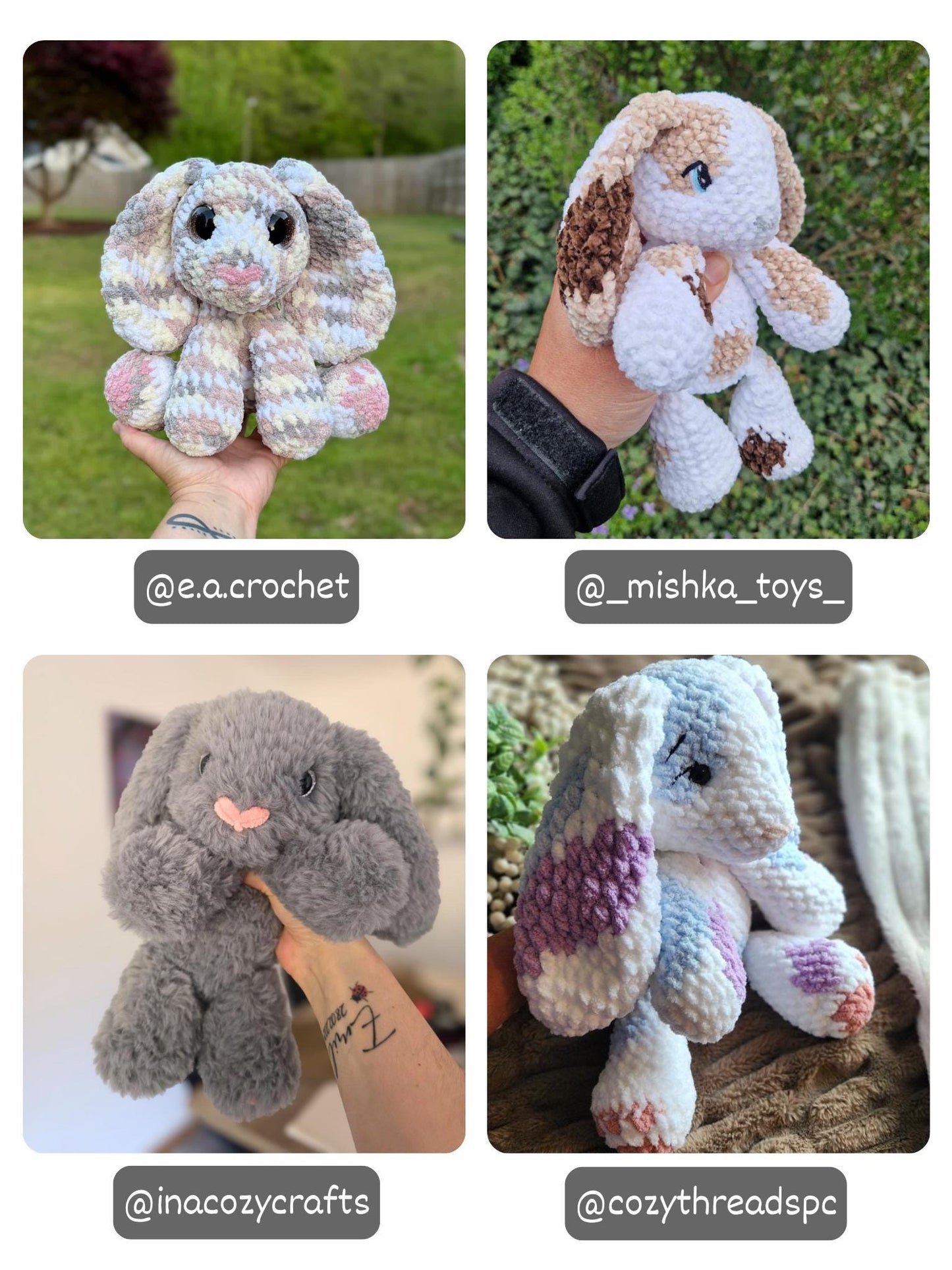 Crochet Floppy Bunny Pattern Low Sew Rabbit Amigurumi Tutorial PDF