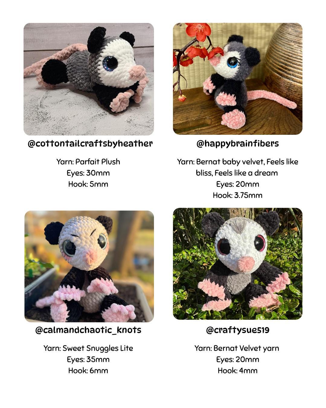 SnuggleBeansCrochet Pepper the Possum Crochet Pattern Sploot Series PDF