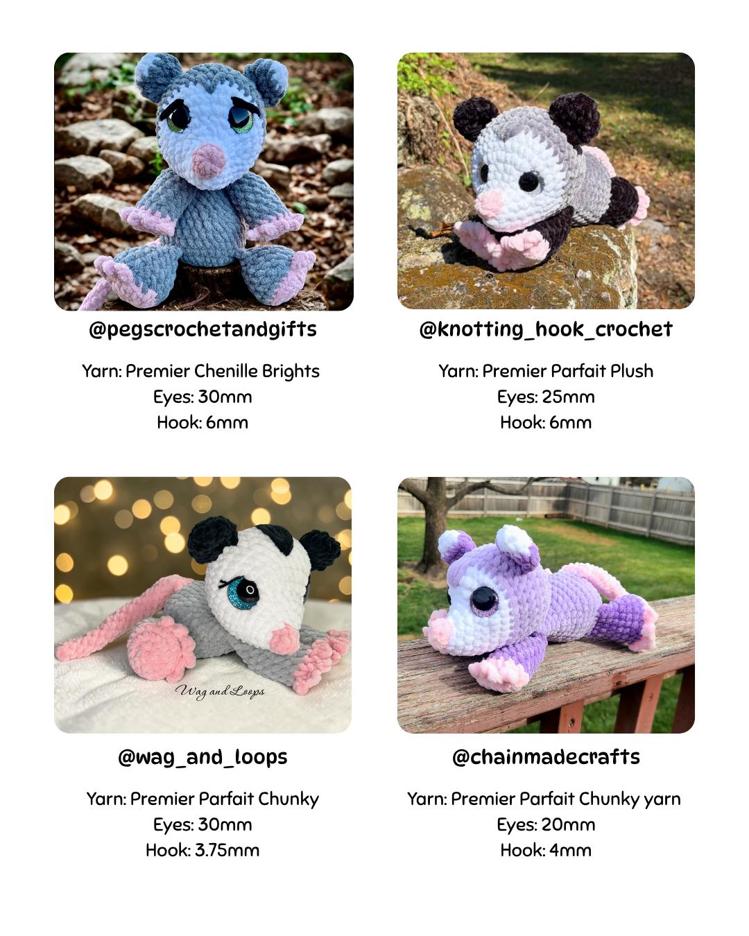 SnuggleBeansCrochet Pepper the Possum Crochet Pattern Sploot Series PDF