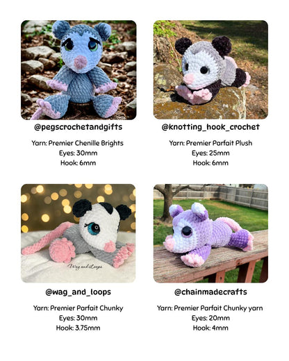 SnuggleBeansCrochet Pepper the Possum Crochet Pattern Sploot Series PDF