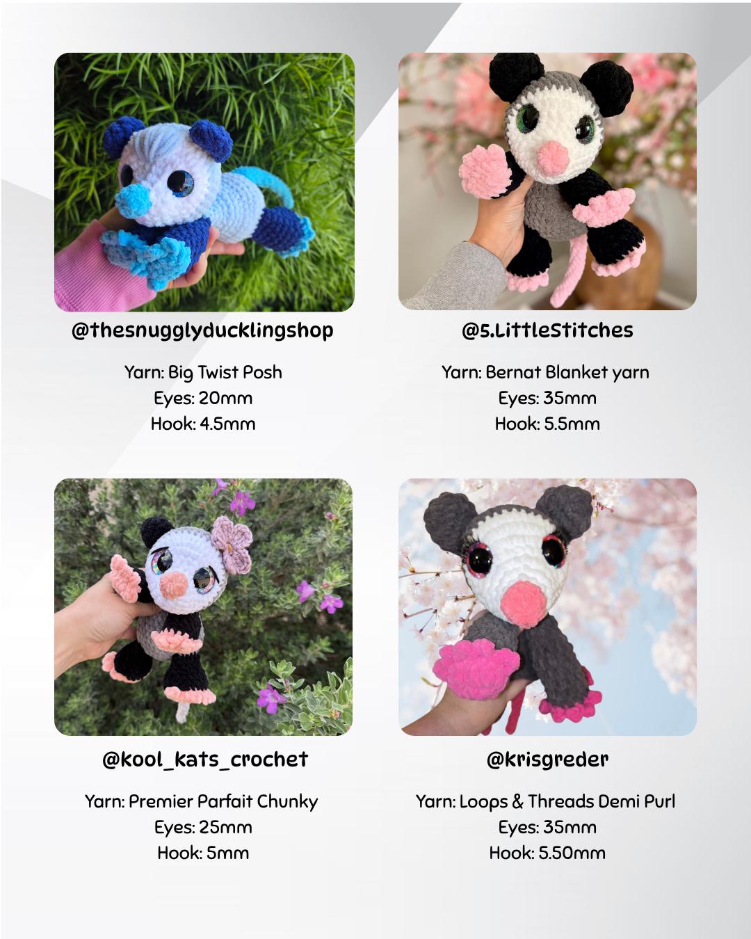 SnuggleBeansCrochet Pepper the Possum Crochet Pattern Sploot Series PDF