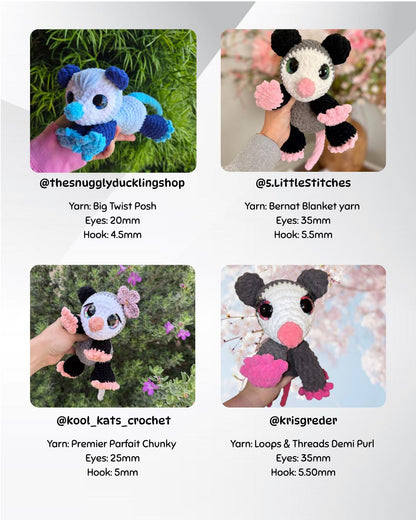 SnuggleBeansCrochet Pepper the Possum Crochet Pattern Sploot Series PDF