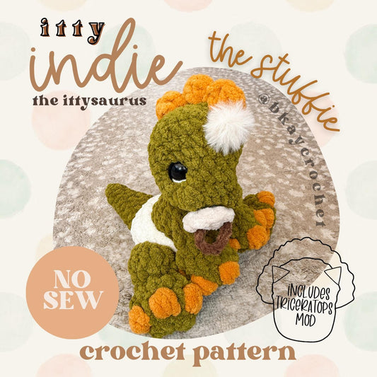 BkayCrochetCo ITTY Indie the Ittysaurus with Triceratops Mod STUFFIE Amigurumi Crochet Pattern PDF