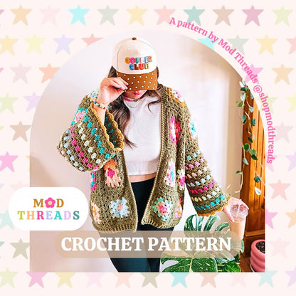 June Granny Square Crochet Cardigan Pattern Easy Beginner Wearable PDF Pattern
