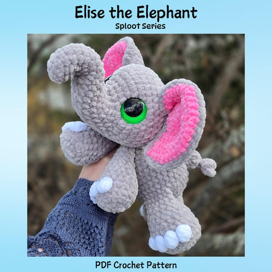 SnuggleBeansCrochet Elise the Elephant Crochet Pattern Low-Sew Amigurumi PDF