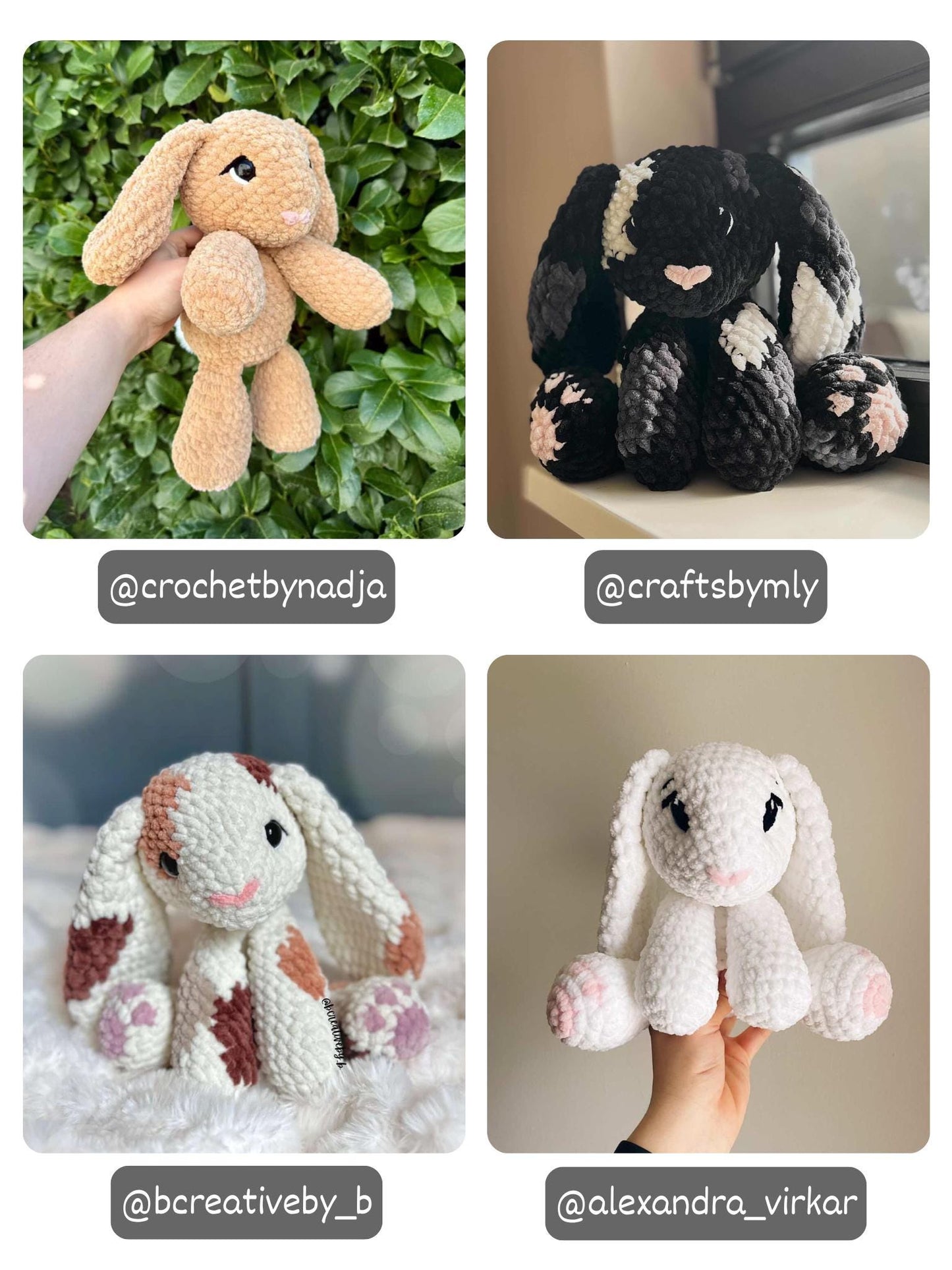 Crochet Floppy Bunny Pattern Low Sew Rabbit Amigurumi Tutorial PDF