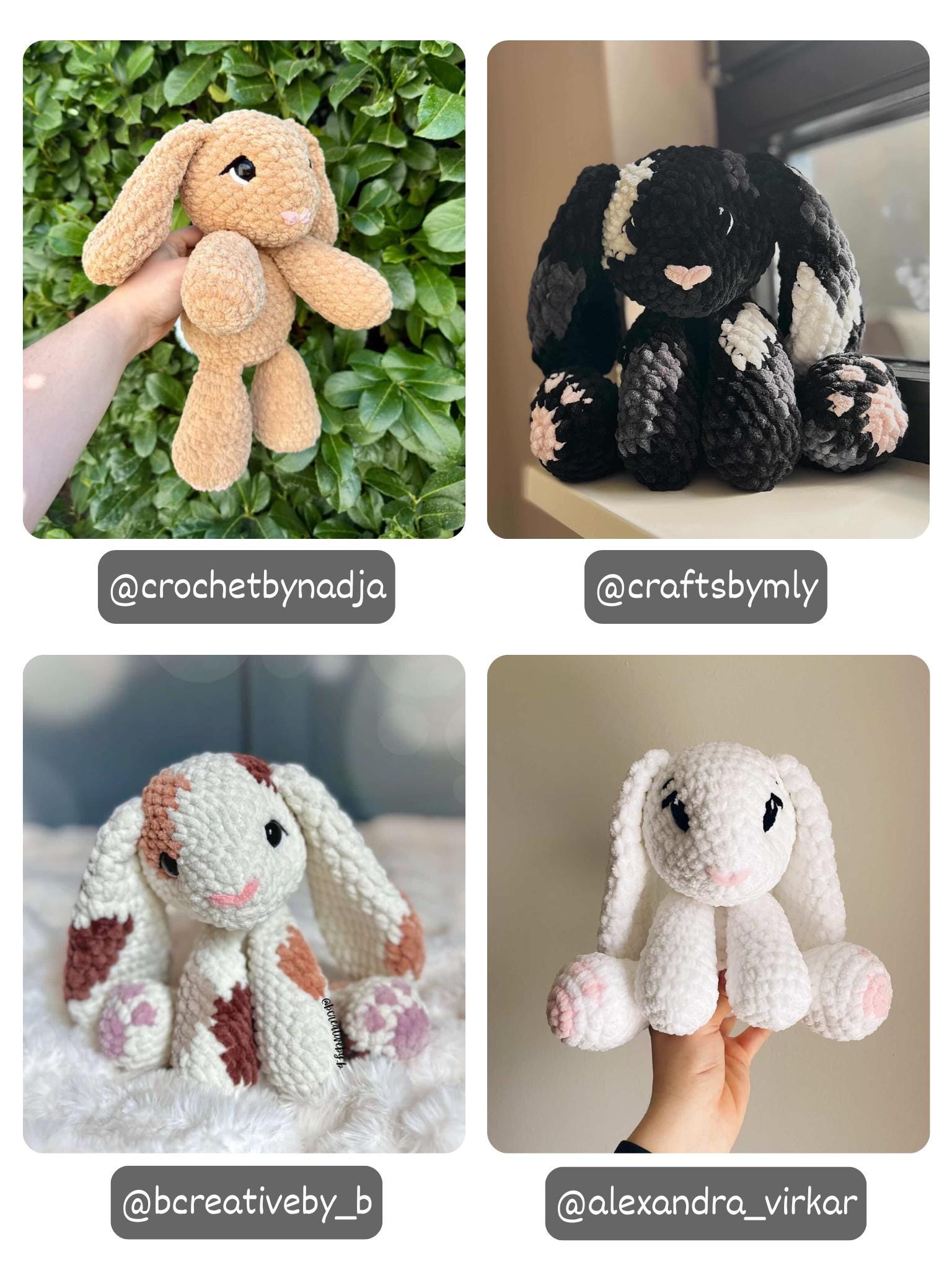 Crochet Floppy Bunny Pattern Low Sew Rabbit Amigurumi Tutorial PDF