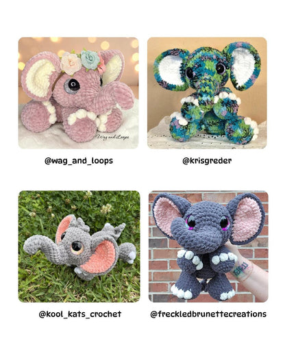 SnuggleBeansCrochet Elise the Elephant Crochet Pattern Low-Sew Amigurumi PDF