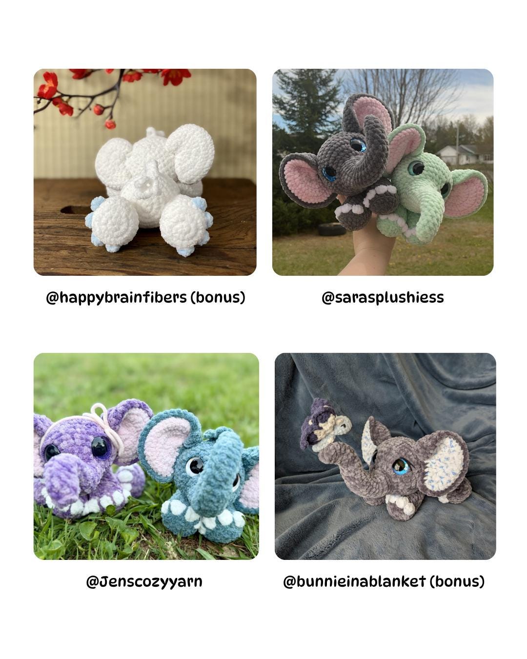 SnuggleBeansCrochet Elise the Elephant Crochet Pattern Low-Sew Amigurumi PDF