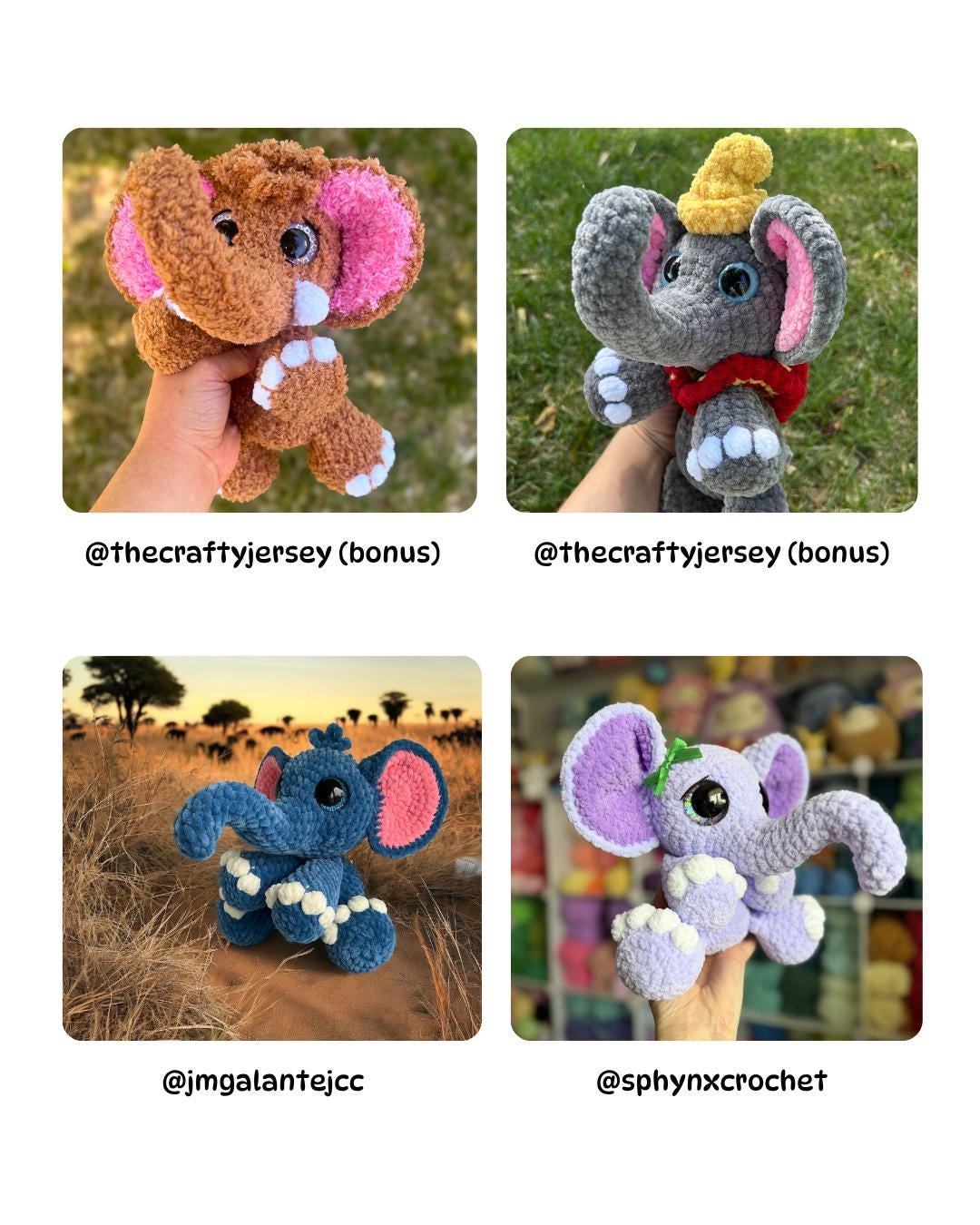 SnuggleBeansCrochet Elise the Elephant Crochet Pattern Low-Sew Amigurumi PDF