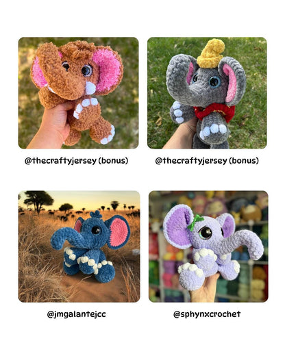 SnuggleBeansCrochet Elise the Elephant Crochet Pattern Low-Sew Amigurumi PDF