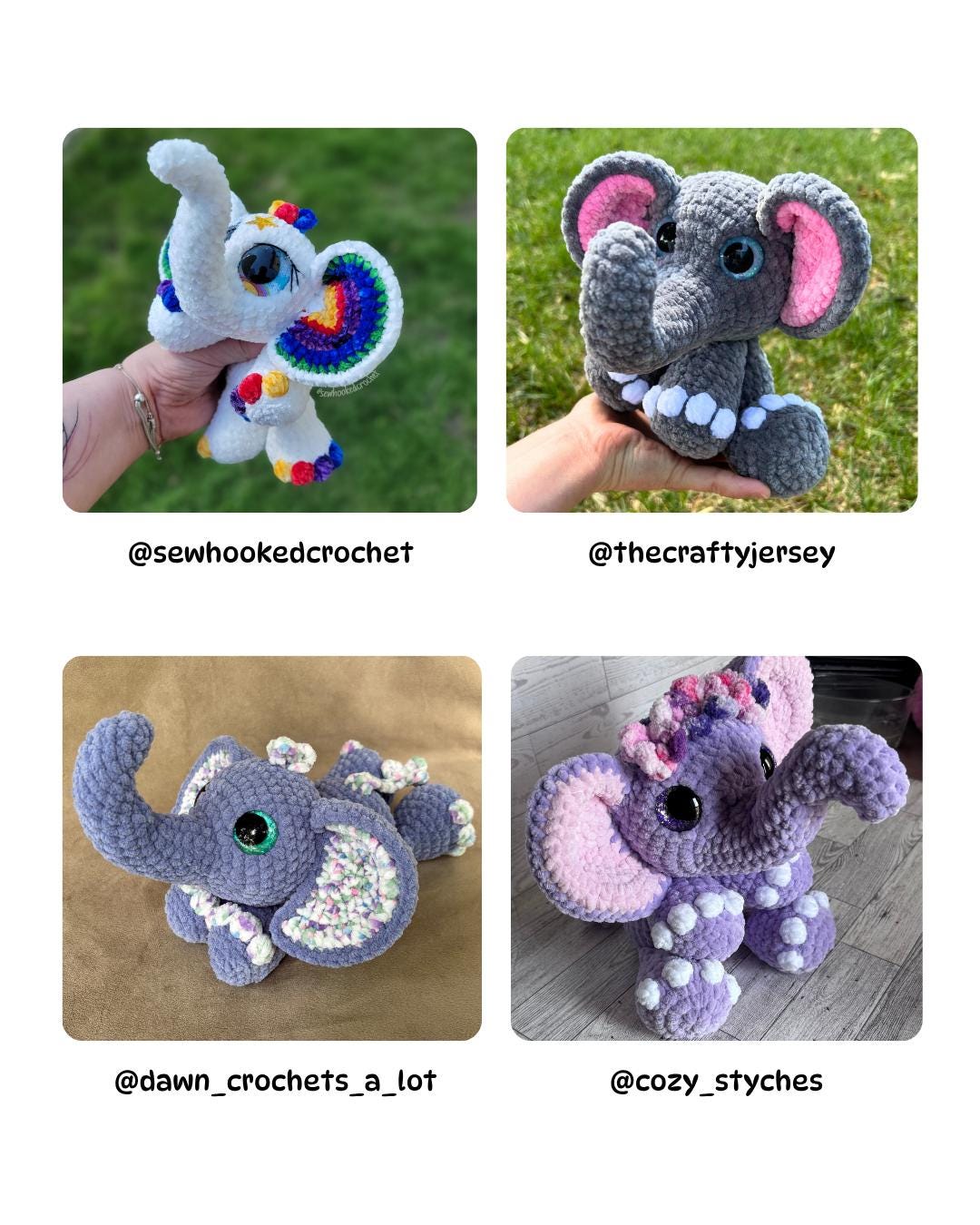 SnuggleBeansCrochet Elise the Elephant Crochet Pattern Low-Sew Amigurumi PDF