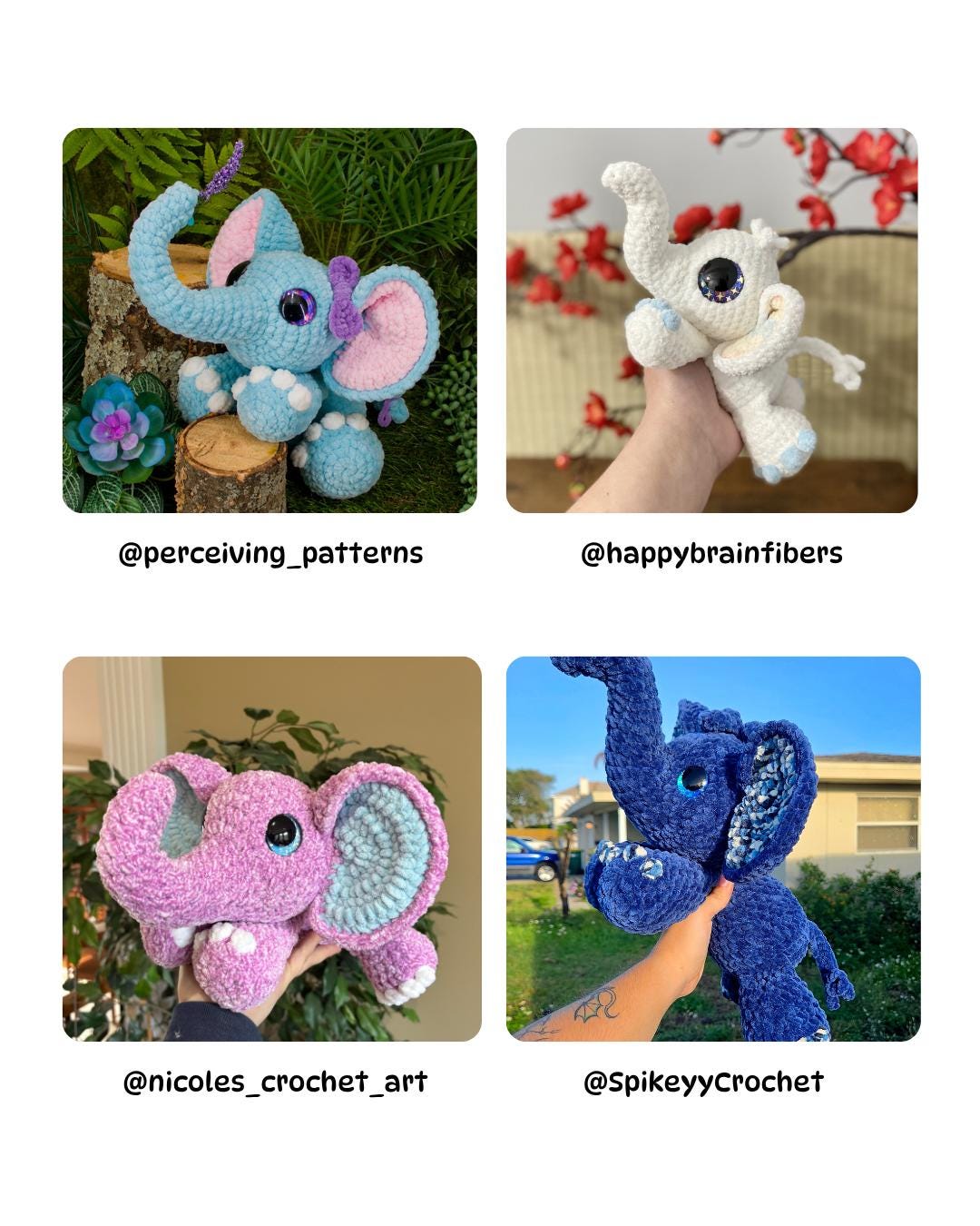SnuggleBeansCrochet Elise the Elephant Crochet Pattern Low-Sew Amigurumi PDF