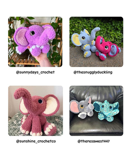 SnuggleBeansCrochet Elise the Elephant Crochet Pattern Low-Sew Amigurumi PDF