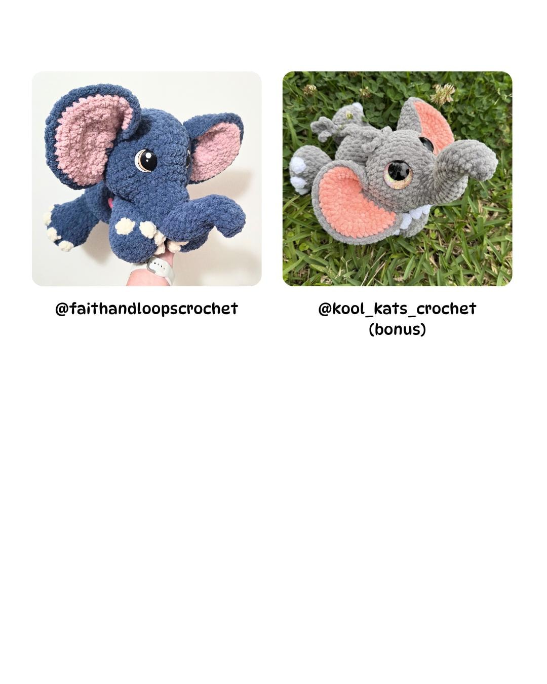 SnuggleBeansCrochet Elise the Elephant Crochet Pattern Low-Sew Amigurumi PDF