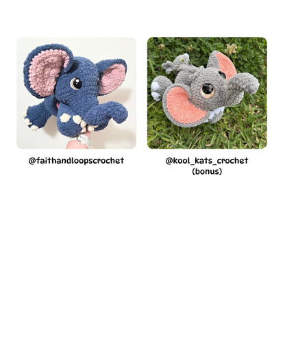 SnuggleBeansCrochet Elise the Elephant Crochet Pattern Low-Sew Amigurumi PDF