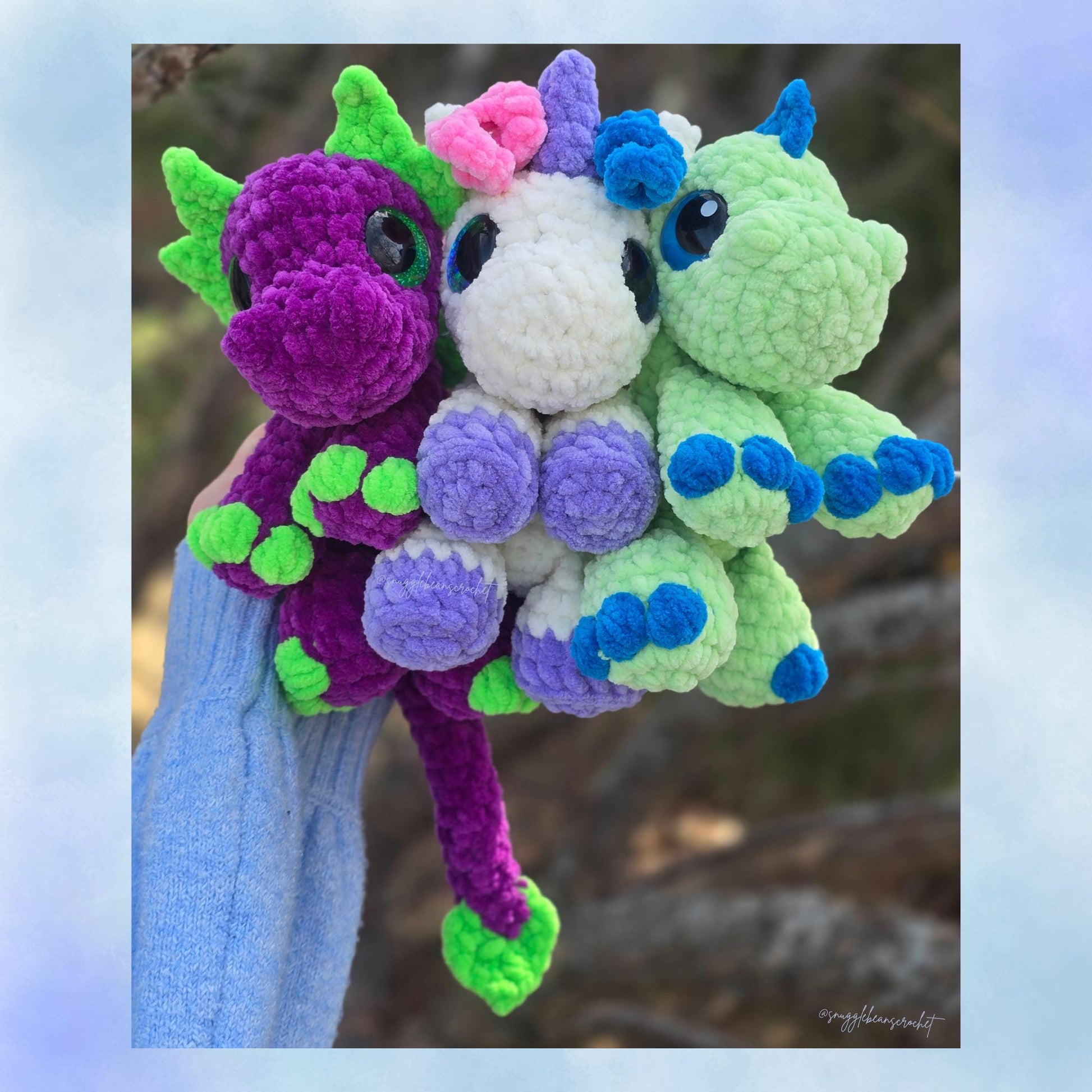 SnuggleBeansCrochet Mini Dragon Unicorn Dino 4-Pack Crochet Pattern Bundle Intermediate Amigurumi PDF