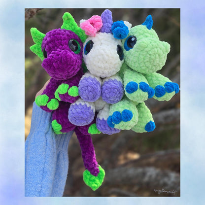 SnuggleBeansCrochet Mini Dragon Unicorn Dino 4-Pack Crochet Pattern Bundle Intermediate Amigurumi PDF