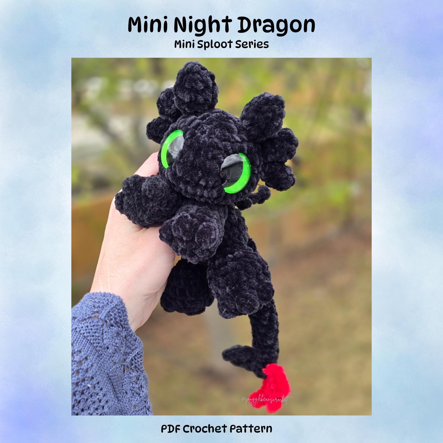 SnuggleBeansCrochet Mini Baby Night Dragon Sploot Crochet Pattern Low-Sew Amigurumi PDF
