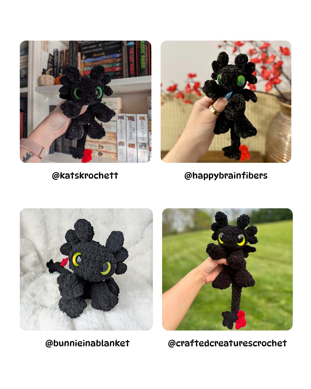 SnuggleBeansCrochet Mini Baby Night Dragon Sploot Crochet Pattern Low-Sew Amigurumi PDF